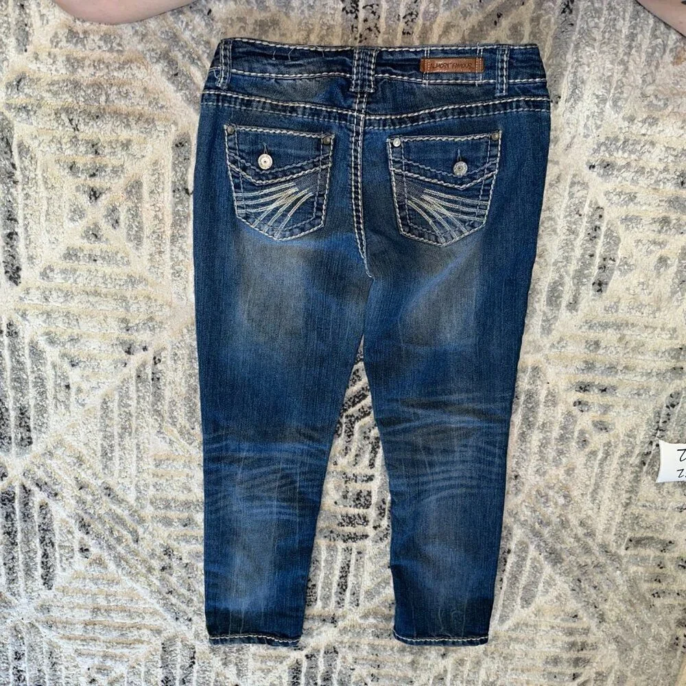 Almost Famous Women's Size 9 Skinny Jeans White Thread Low Rise Vintage 2000s - Picture 11 of 16